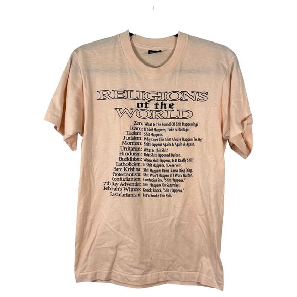 Screen Stars Best Vintage Single Stich Funny Religion Short Sleeve Shirt Medium - Picture 1 of 6